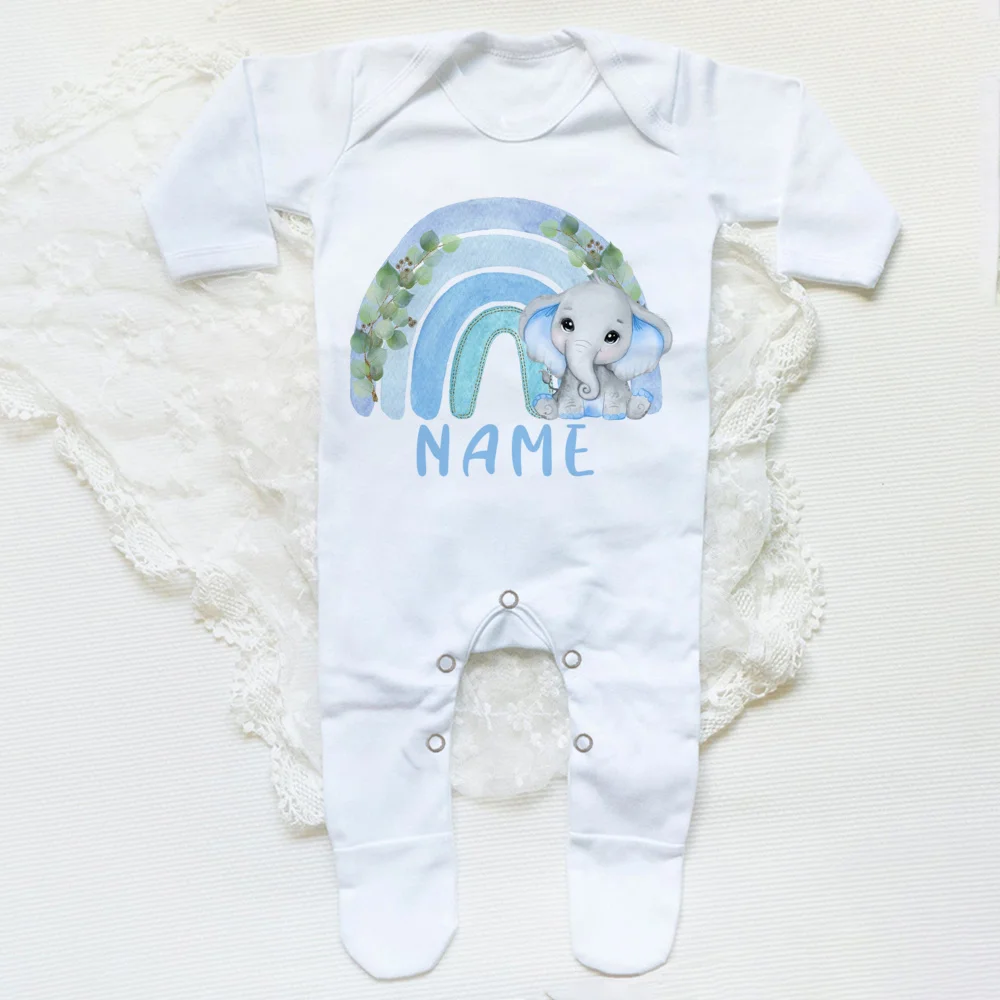 Personalised Forest Animal Rainbow Babygrow Sleepsuit Custom Name Infant Sleepsuit Baby Coming Home Outfit Newbron Shower Gift