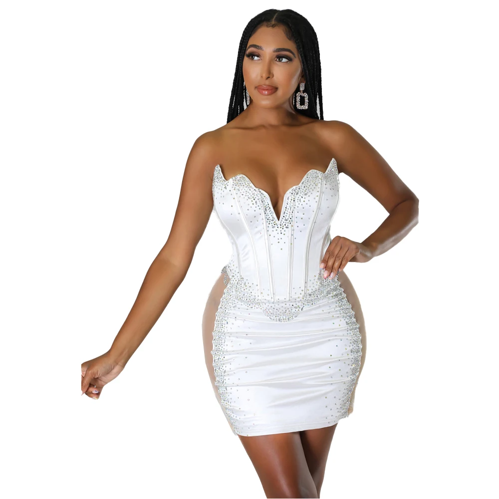 

Sexy Mesh Rhinestone Patchwork Dress, Prom Corset, V Neck, See Through, Night Club Outfits, Party Evening, Diamond Bodycon Dress