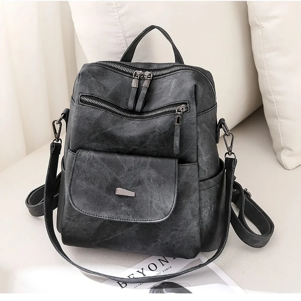

PU Leather Backpack Purse for Women Casual Handbag Ladies Shoulder Bags Black