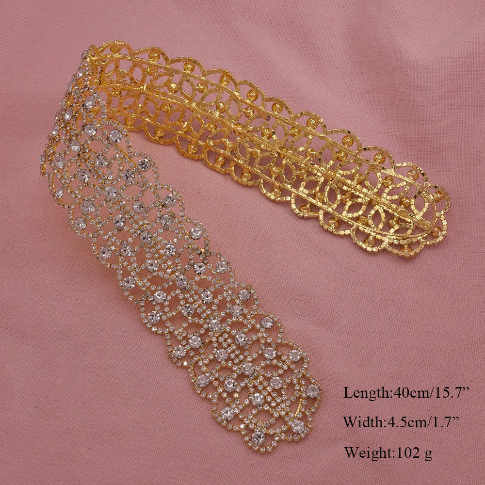 CUIER 여성용 웨딩 신부 드레스 벨트 새시 장식, 크리스탈 라인석 아플리케, DIY 바느질 공예, 길이 40cm