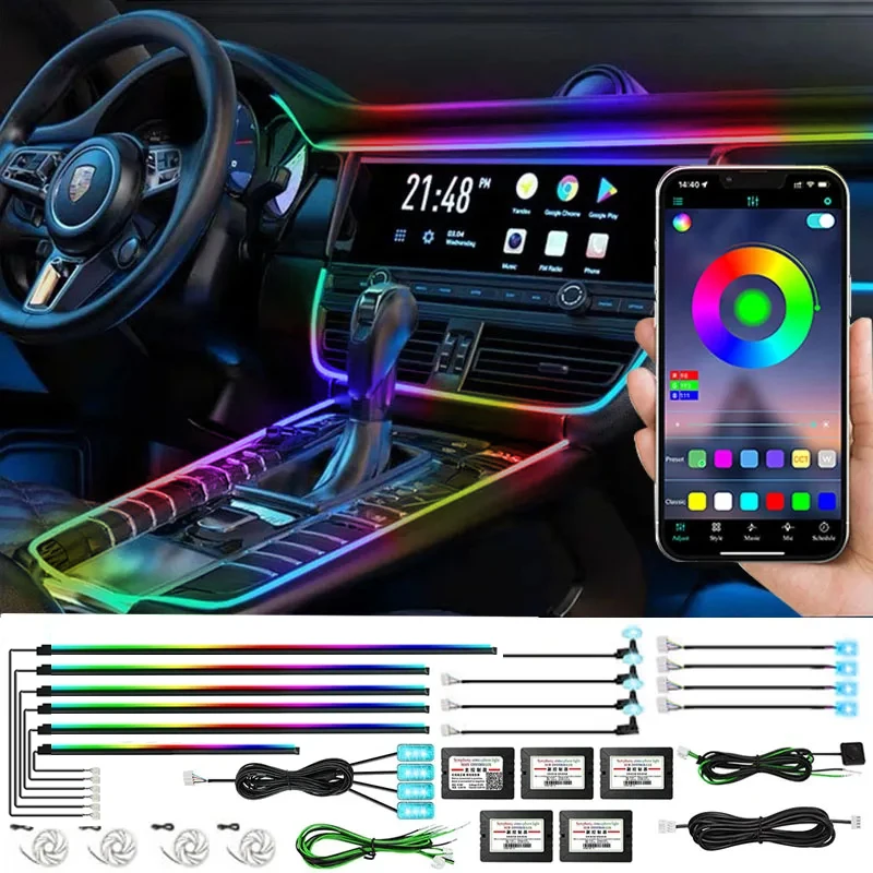 

18 In 1 Streamer Car Ambient Lights RGB 64 Colors LED Interior Rainbow Acrylic Strip Symphony Remote Atmosphere Lamp Kit