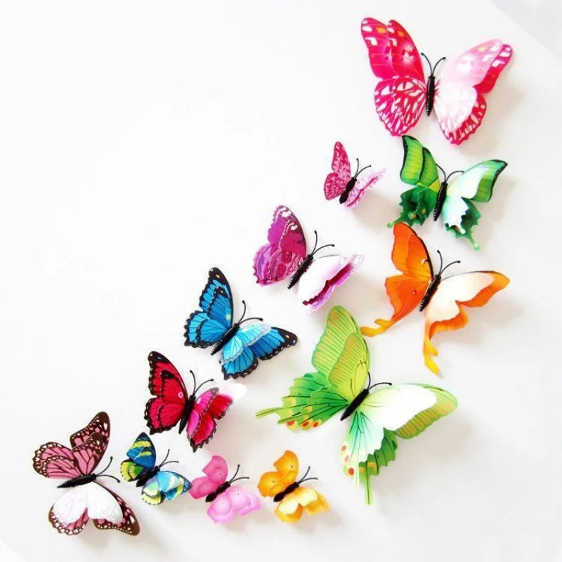 3D Double Layer Butterflies Wall Stickers Living Room Decor Wedding Kids Room Decoration 12pcs DIY Wall Art Magnet Stickers