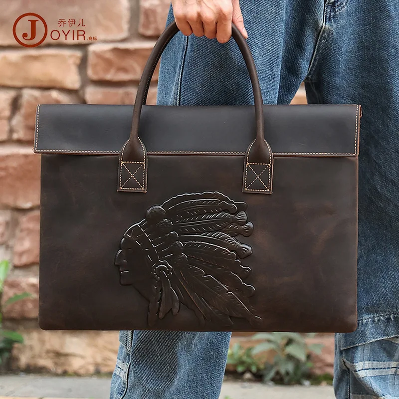 

Handbag Crazy Horse Leather Business Computer Bag Men's Business Trip Lightweight Men's Bag Genuine Leather Portable Briefcase M