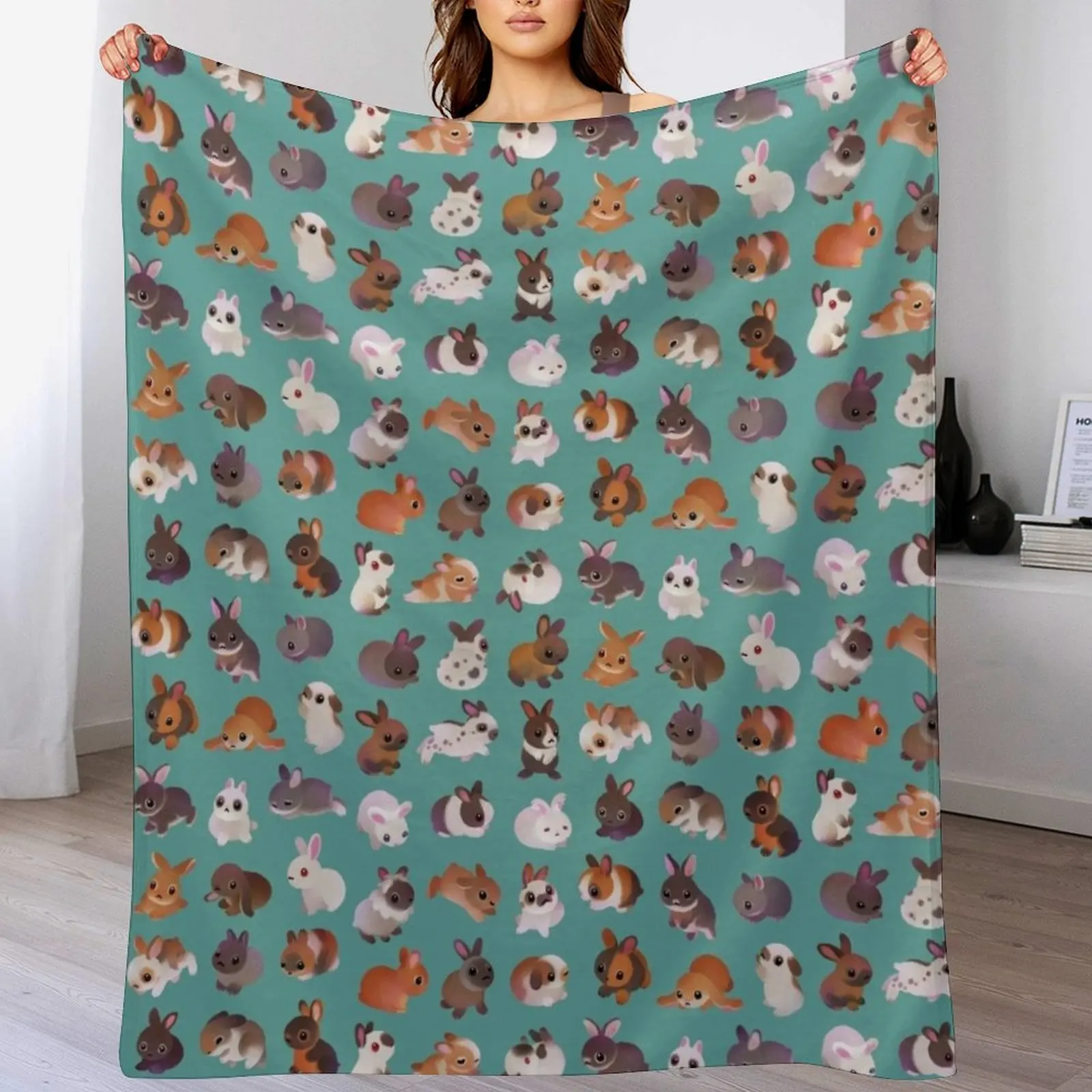 

Bunny day - green Throw Blanket Flannel Bed covers Decorative Sofa Warm Blankets