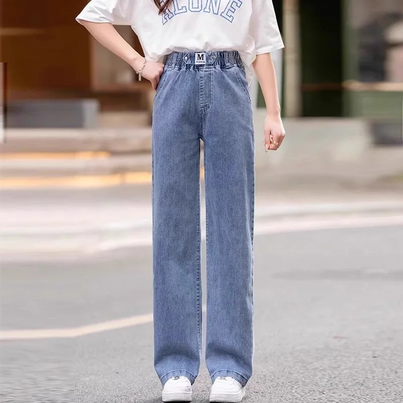 High Waist Wide Leg Jeans Women's Casual Slimming Blue Denim Pants All Seasons plus Size Fashionable Loose Fit Trousers