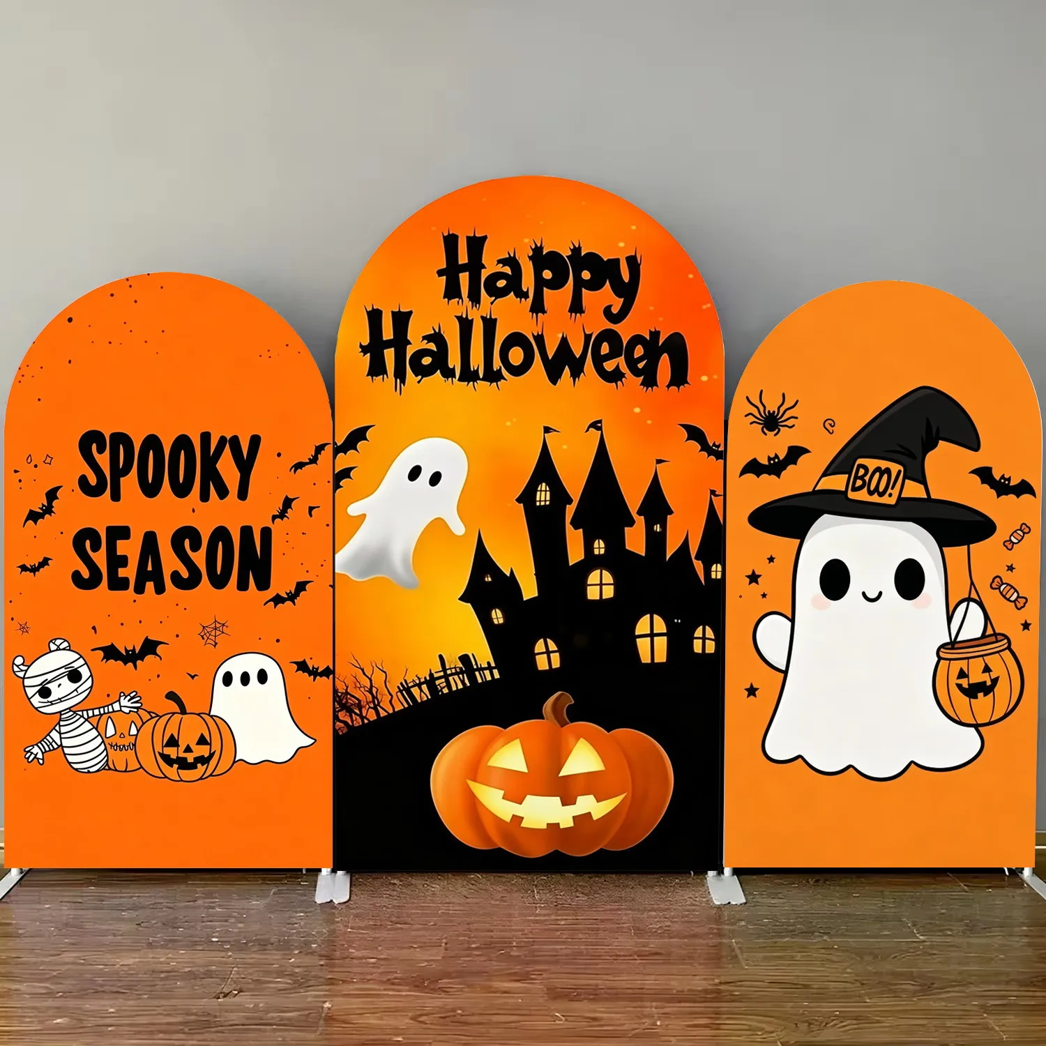 Happy Halloween Arch Cover Backdrop Cute Ghost Pumpkin Lantern Baby Shower Kids Birthday Party Decor Elastic Photo Background