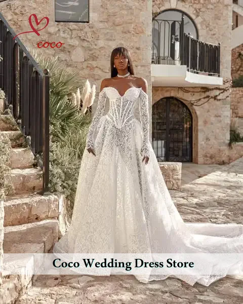 Vestidos De Novia personalizados De encaje excelente con hombros descubiertos para mujer, corte en A, Apliques De encaje, plisado, tul, Vestidos De Novia