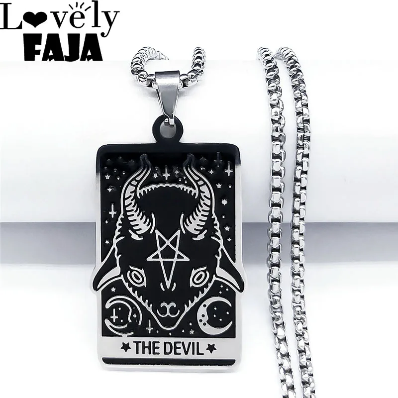 Stainless Steel Tarot Sheepshead Inverted Pentagram Satan Chain Necklaces THE DEVIL Pendant Necklace Jewelry collier N3638S03