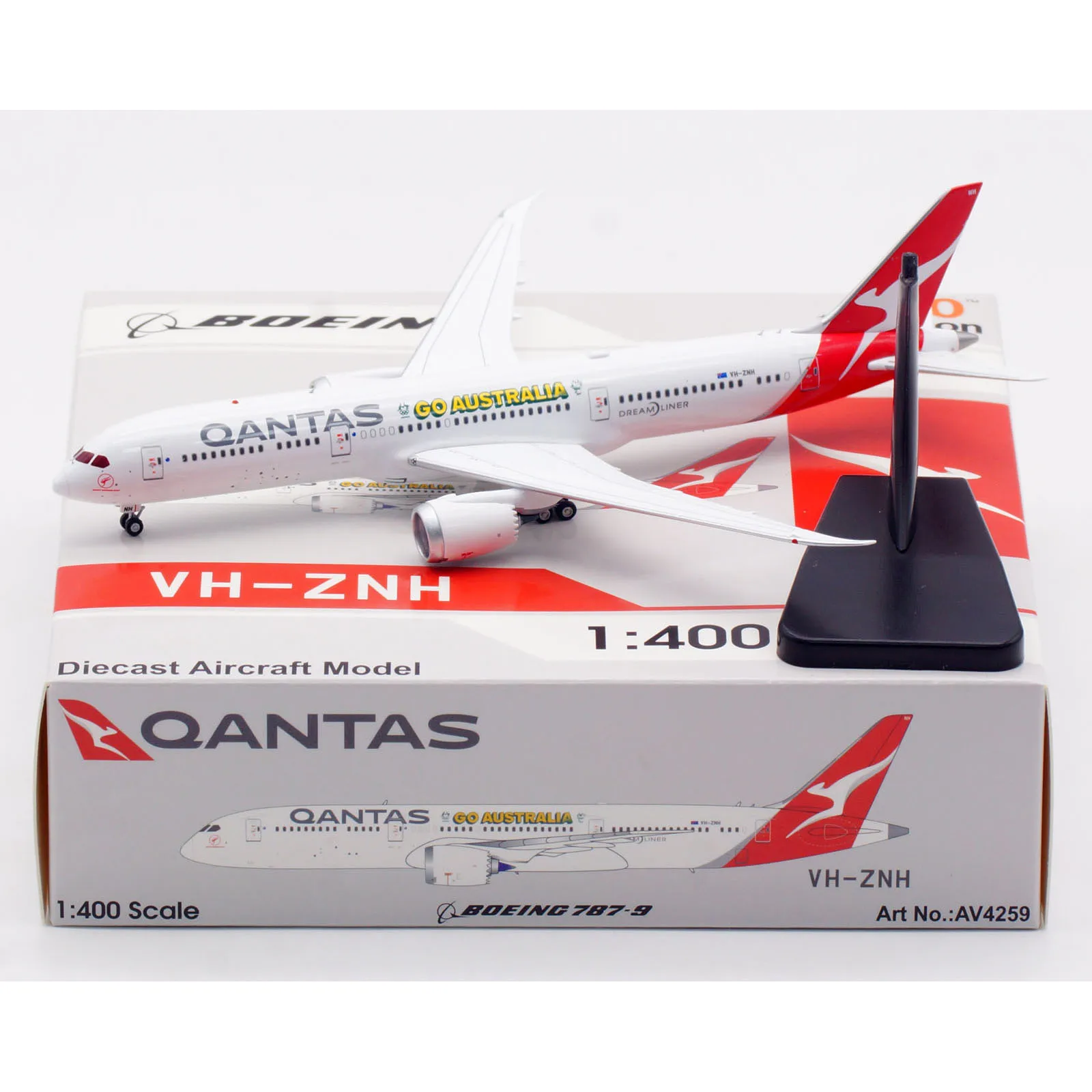 AV4259 alliage avion à collectionner cadeau Aviation 1:400 Qantas Airlines 'Dreamliner' Boeing B787-9 avion moulé sous pression modèle JET VH-ZNH