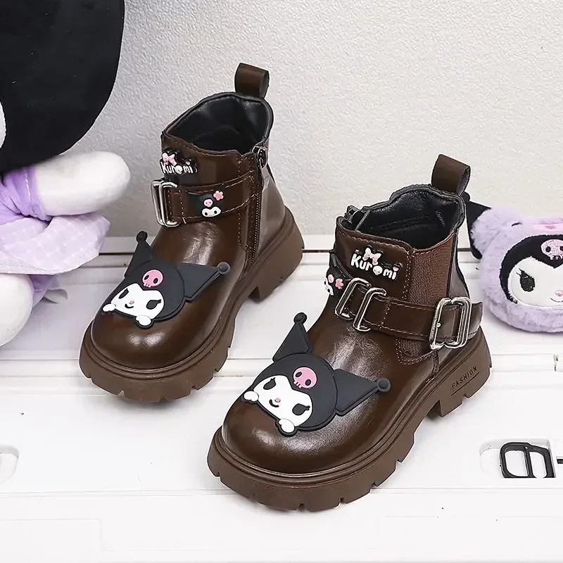 

Kuromi Anime Kawaii Ins MINISO Fashion Cool Warm Thick Boots Cute Cartoon Children Princess Martens Shoes Gifts for Kids