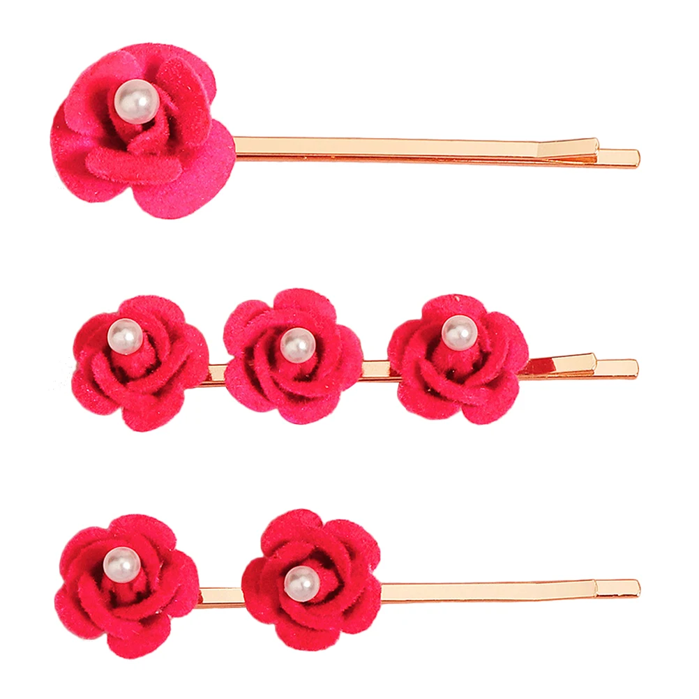 

3 Pcs Pearl Rose Hair Clip Rhinestone Flower Accessories Wedding Bridesmaids Prom Hair Decorations Women Teen Beach Party