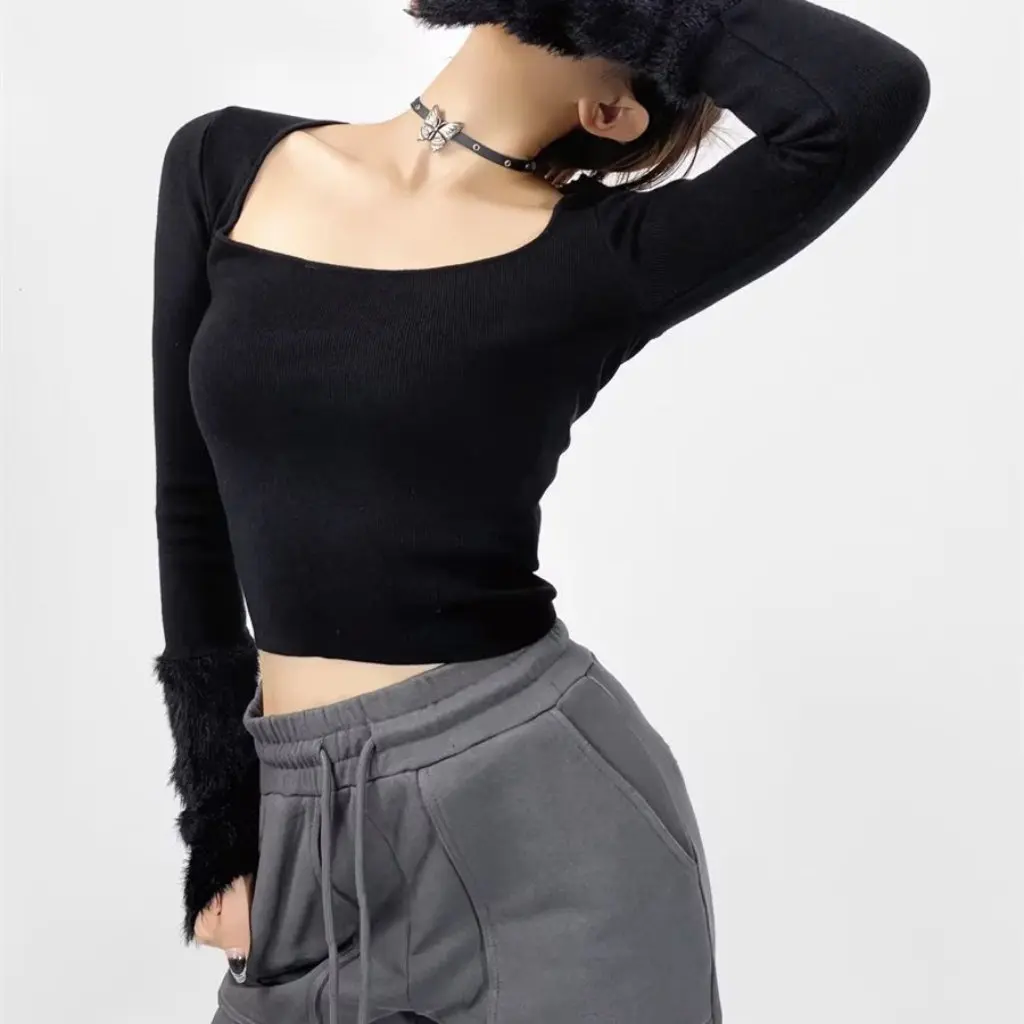 

Women's Faux Mink Velvet Sweater Slimming Design Cuffs Pure Sexy Square Collar Autumn Winter Warm Fashionable Knitwear
