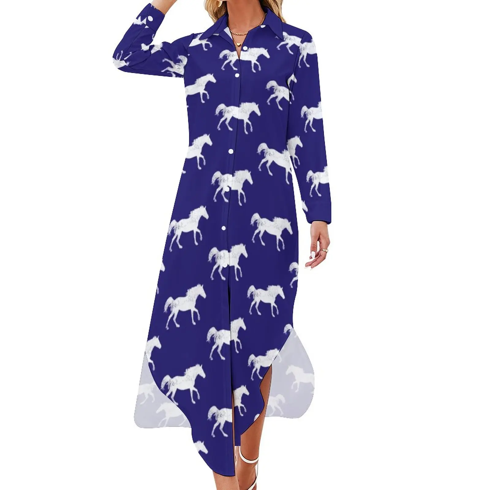 Galloping Horse Chiffon Dress Sexy V Neck Running Horses Print Beach Dresses Women Korean Fashion Casual Dress Gift