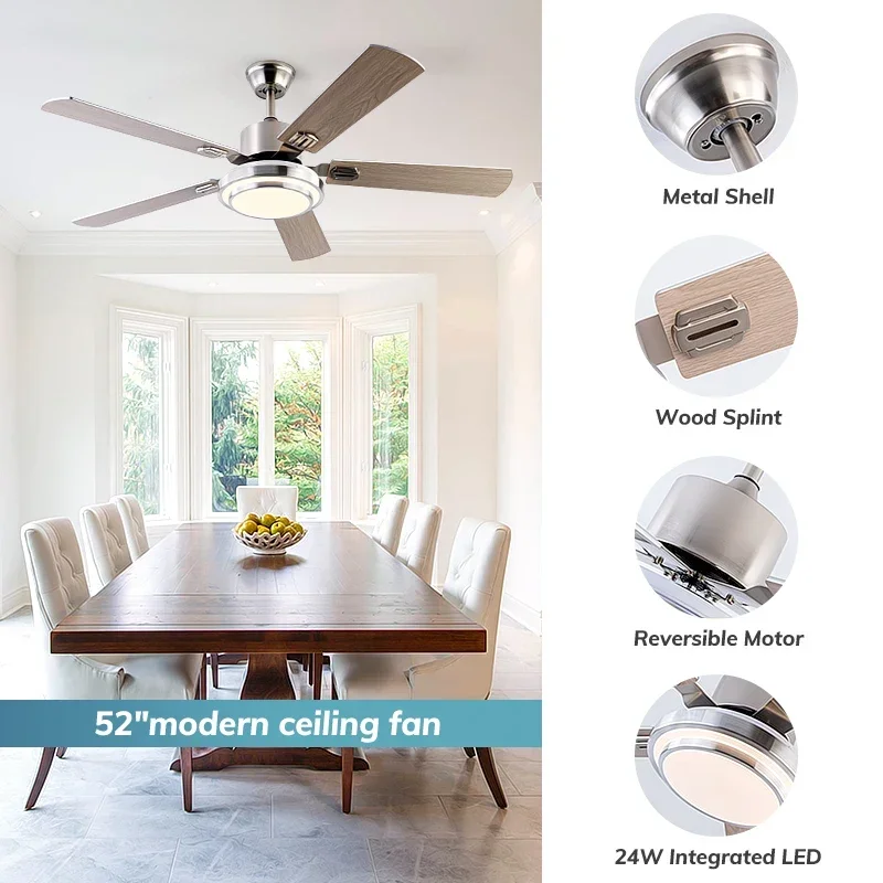 New Nordic Living Room Dining Room Bedroom 52 Inch High Wind High-power American Minimalist Ceiling Electric Fan Pendant Light