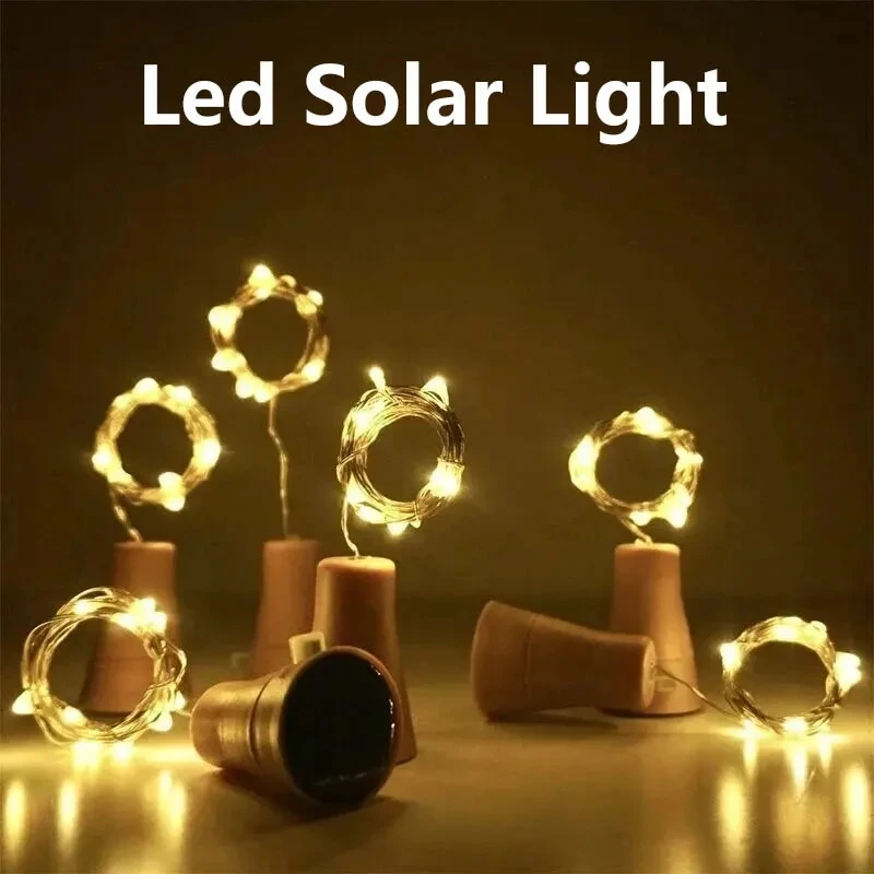 10pcs Solar Wine Bottle String Light 20LEDs Solar Copper Wire Fairy Lights Cork Shape Christmas Lamp Wedding Party Garden Decor