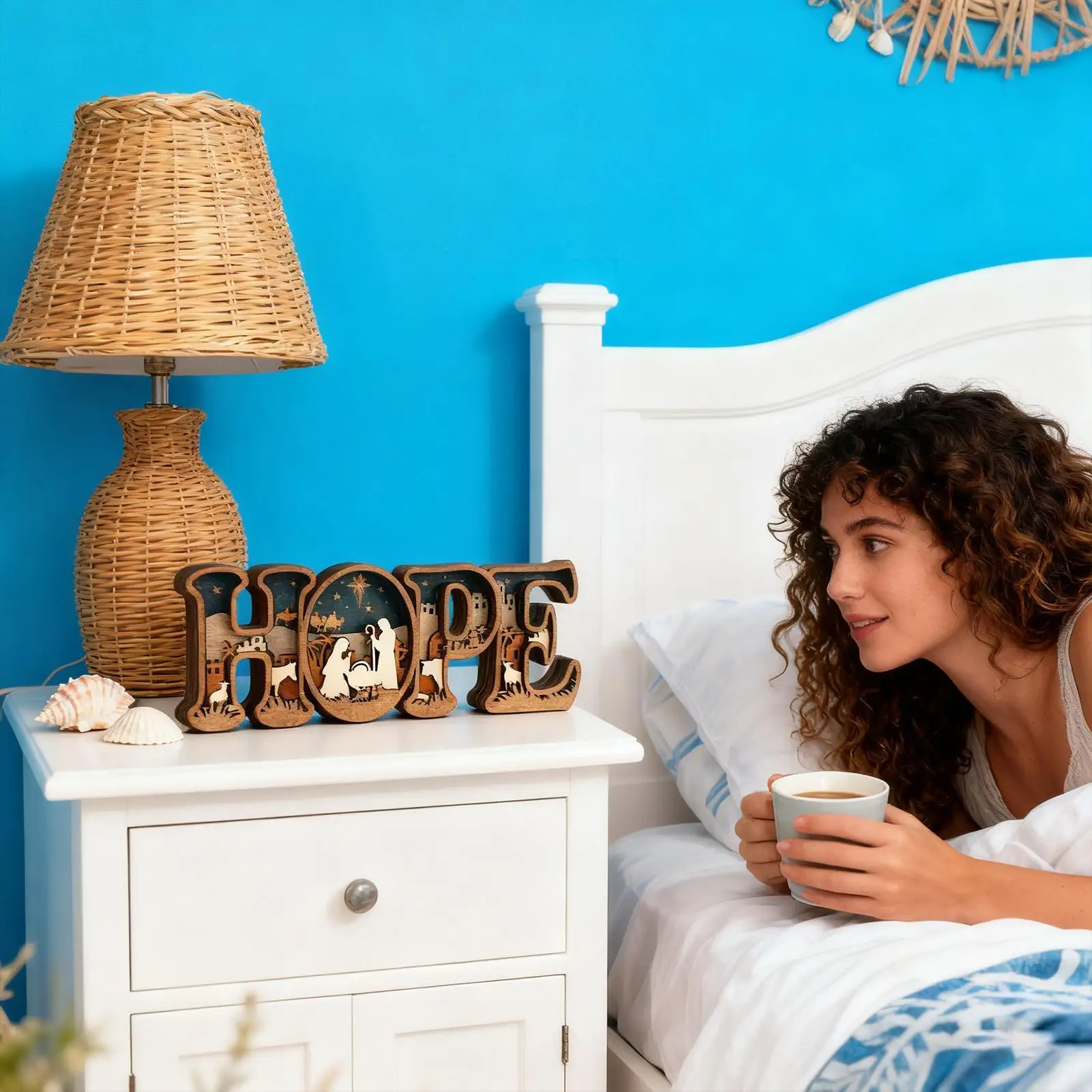 عيد الميلاد المهد مدير مصباح ثلاثية الأبعاد خشبية الأمل رسائل ديكور المنزل عيد الميلاد مدير الحلي ل رفوف الكنيسة الشكر #3