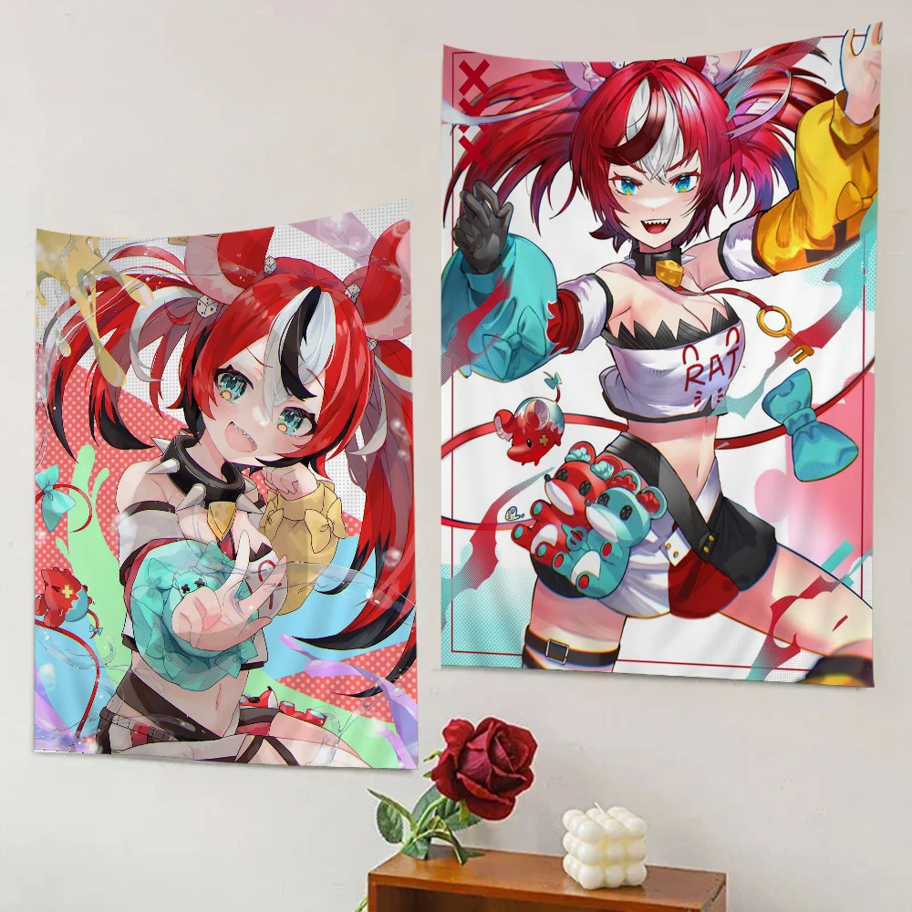

Hakos Baelz VTuber Tapestry Anime Tapestry Hanging Tarot Hippie Wall Rugs Dorm Wall Hanging Sheets