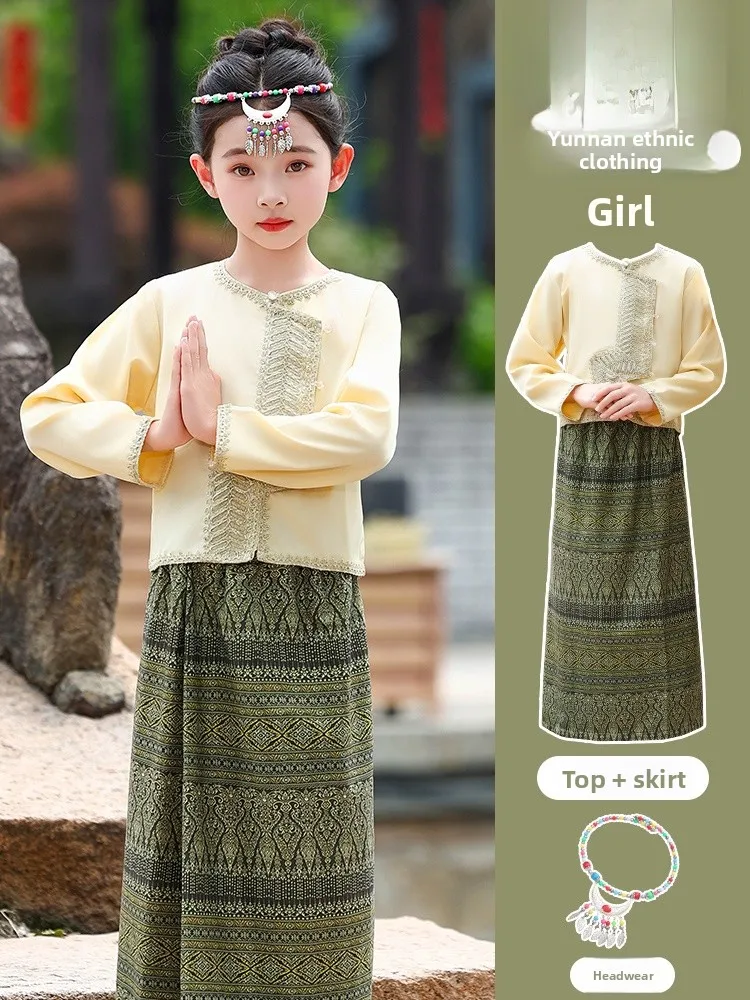 

Girls' Dance Skirts Ethnic Dai Sle Children's Clothing Festival Wear Daily Dres for Young Girls under 7 Years Old