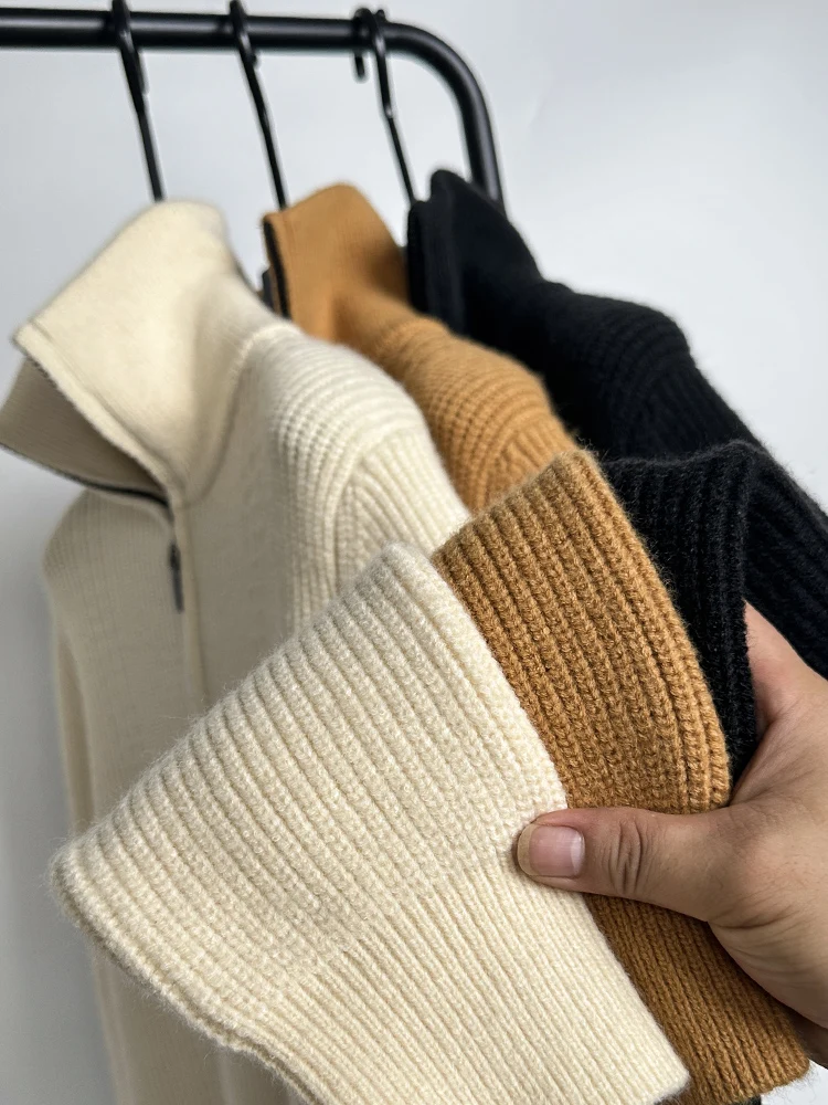 

Мужской утепленный свитер с воротником на молнии, однотонный, приталенный, вязаный, осенне-зимний, модный, молодежный, с длинным рукавом