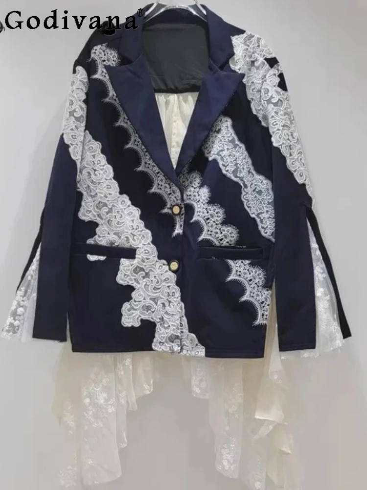 الخريف شيك الدانتيل الربط فضفاضة طويلة الأكمام أنيقة بليزرات سترة أنيقة تنوعا غير النظامية مزاجه قمة الموضة الكورية #3