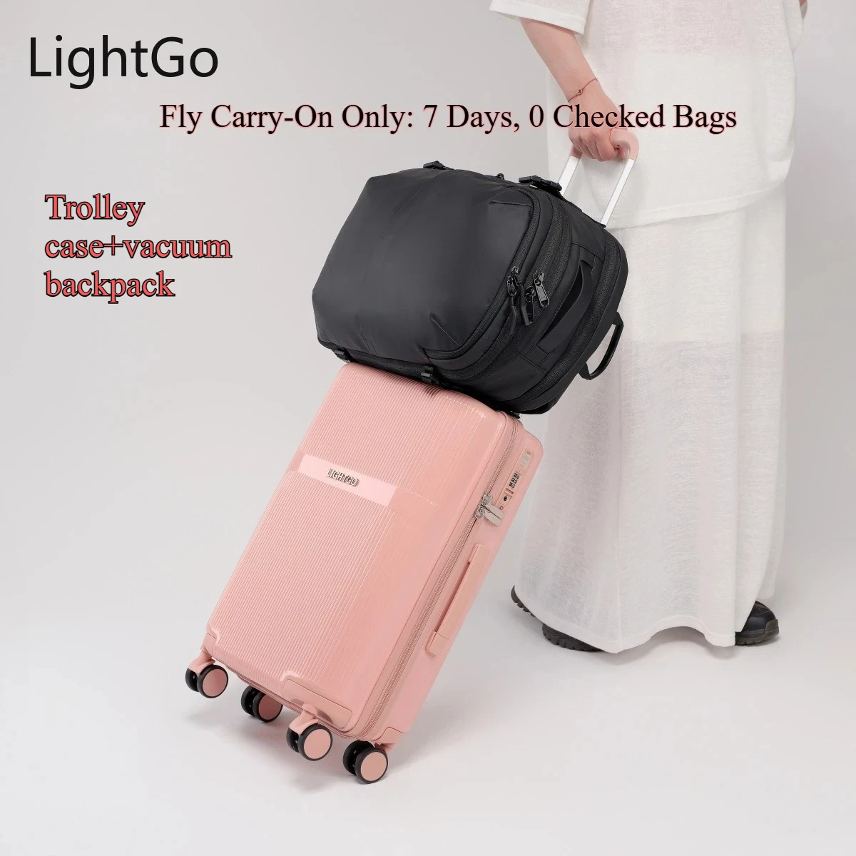 

Lightgo Carry On Only 7 Day Travel System 20 Inch PC Expandable Backpack Suitcase TSA Lock Water Resistant Business