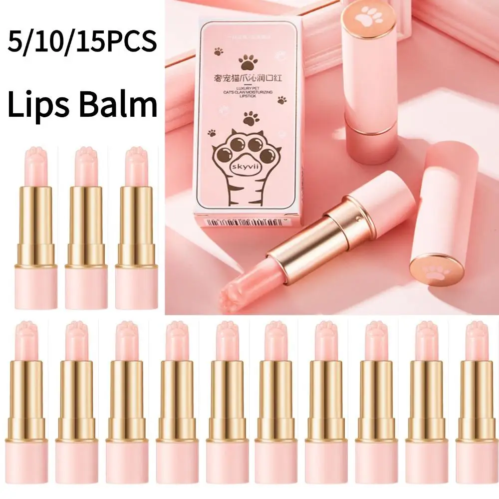 

5/10/15PCS Cat Paw Shaped Cute Pink Moisturizing Lips Balm Lasting Nature Temperature Change Lip Balm Cute Lip Care Cosmetics