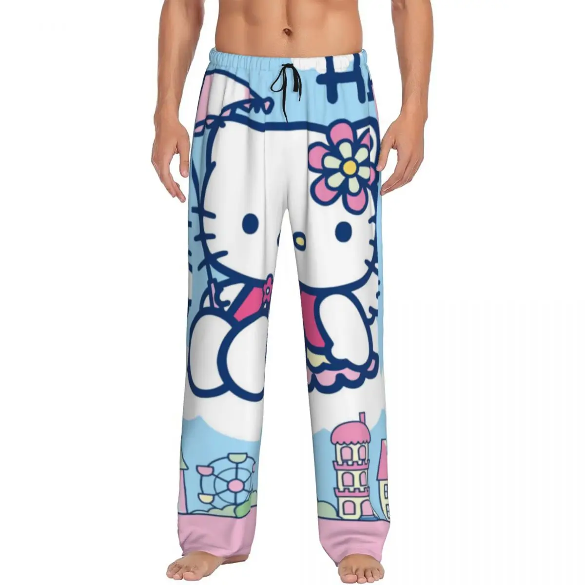 

Custom Hello Kitty Cartoon Anime Pajama Pants Sleepwear for Men Elastic Waistband Sleep Lounge Bottoms with Pockets