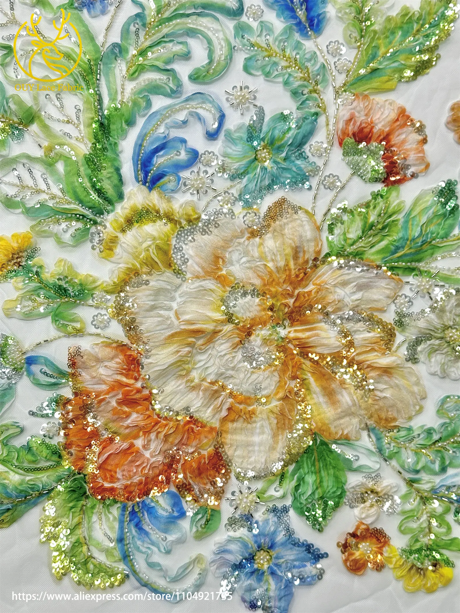 3d floral africano frisado tecido de renda 2026 de alta qualidade nigeriano francês lantejoulas renda adequado para vestidos de festa de casamento feminino