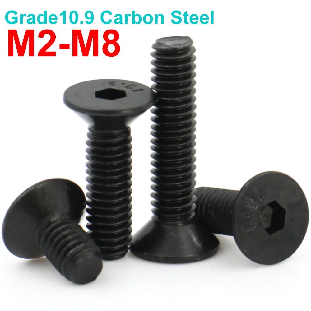 

20/50pcs M2 M2.5 M3 M4 M5 M6 M8(Black Grade 10.9 Steel)Hex Hexagon Socket Head Flat Countersunk Allen Machine Screw Bolt DIN7991