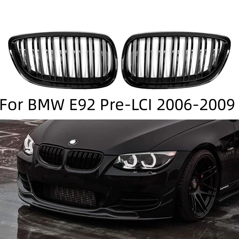 

For BMW E92 E93 M3 Pre-LCI Car Front Bumper Kidney Grill Gloss Black M Styling Dual Line Racing Grilles Replacement 2006-2009