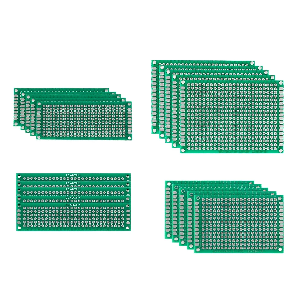 20 Pcs Prototype Boards 2X8 3X7 4X6 5X7 Double Sided PCB Board Hole Pitch 2.54mm Circuit Perfboard for Diy Electronic Kit