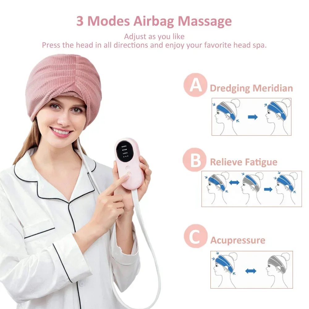 Electric Head Massager Air Pressure Hot Compress Kneading Massage Migraine Relief Stress Headache Improve Sleep Airbag Headband