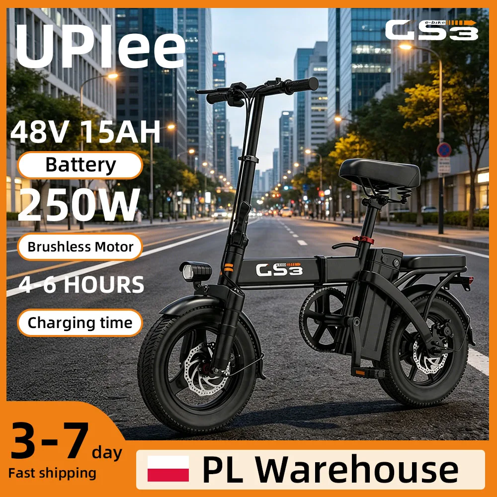 Uplee EU GS3 Bicicletta Elettrica per Adulti, Motore 250W, Batteria 48V 15AH, Bici Elettrica Pieghevole da Città per Pendolari, Pneumatici Larghi da 14 Pollici, Ebike con LED