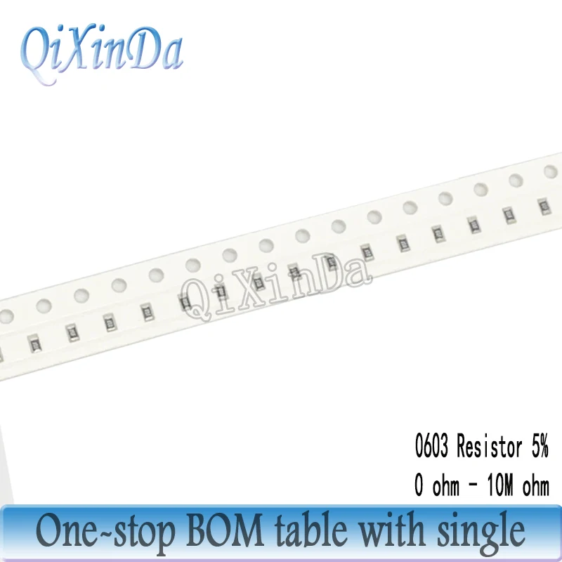 5000 개/몫 0603 SMD 칩 저항기 5% 0R-10M 0.1R 0.15R 0.33R 1R 5.6R 10R 47 82R 1K 10K 43K 75K 100K 360K 470K 750K 1M 4.7M