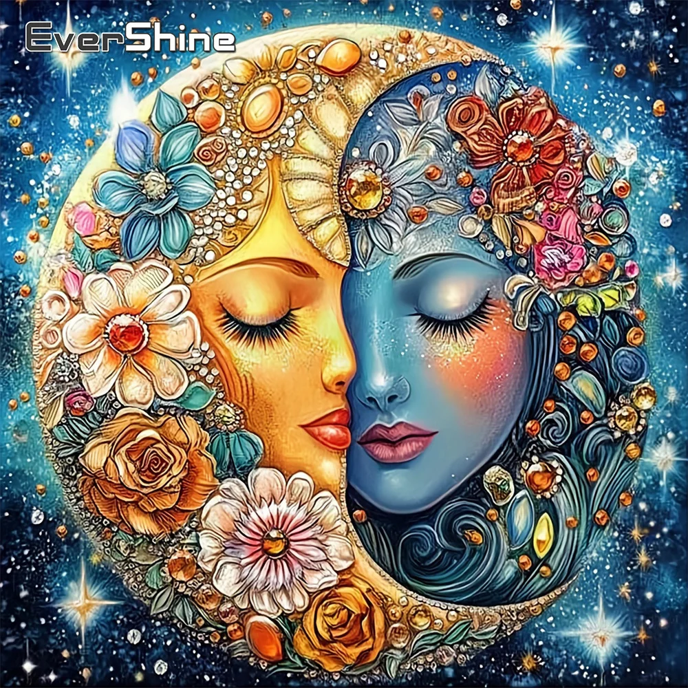 EverShine Vollquadratisches Diamantgemälde, Porträt, DIY-Kunst, Stickerei, Mondbild aus Strass, Mosaik, Blume, handgefertigtes Geschenk