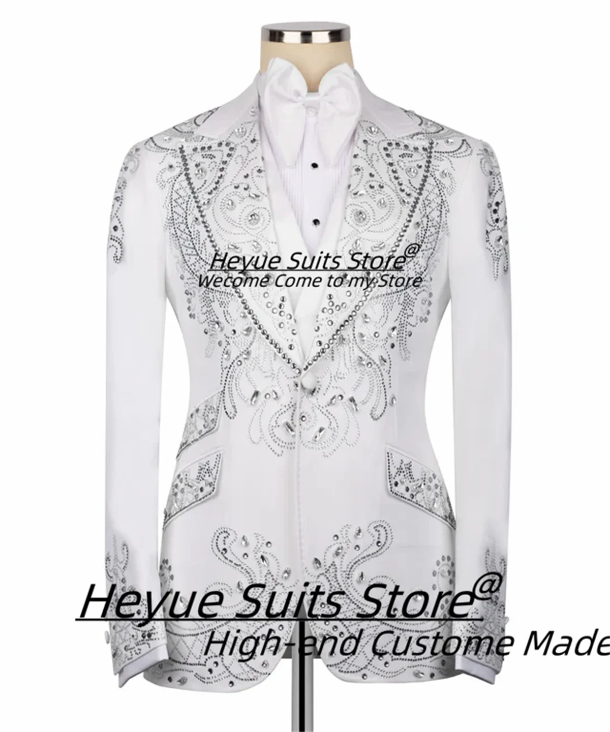 

Изысканные мужские костюмы с вышивкой стразами, приталенные, с заостренными лацканами, на заказ, для жениха, свадебные смокинги, мужские пиджаки для выпускного вечера, Roap Hombre