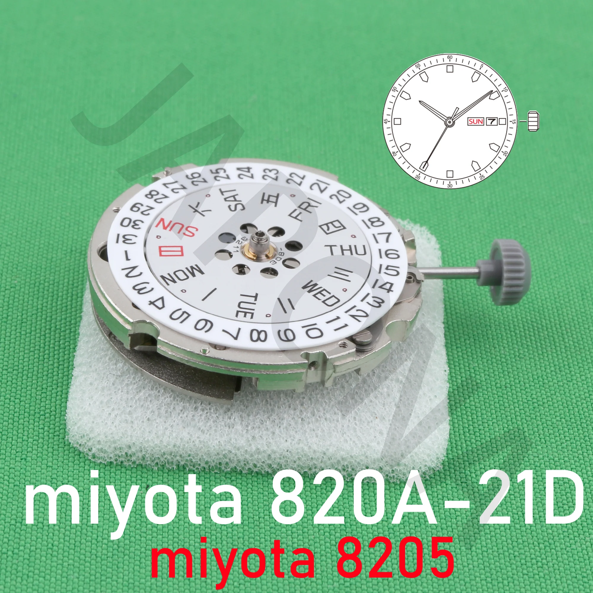 8205 movement silver miyota 820a-21d MIYOTA’s signature standard mechanical movement 3 hands with date/day at 3o\'c 8205 820a 820