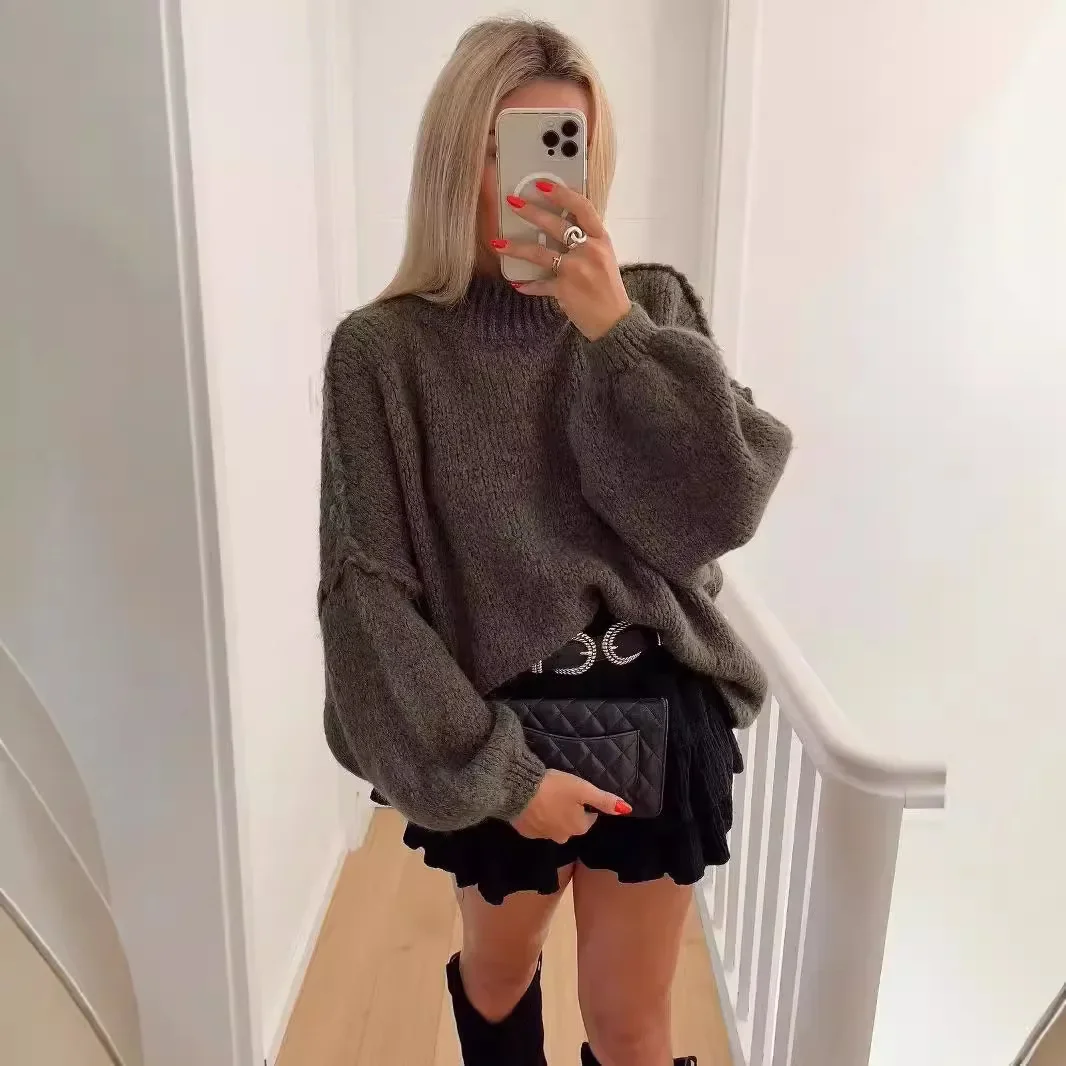 Women's Knit Pullover Sweater Loose-fit Half Polo/turtle Neck Commute Style Thin Lightweight Crew Neck Top Yarn Coat