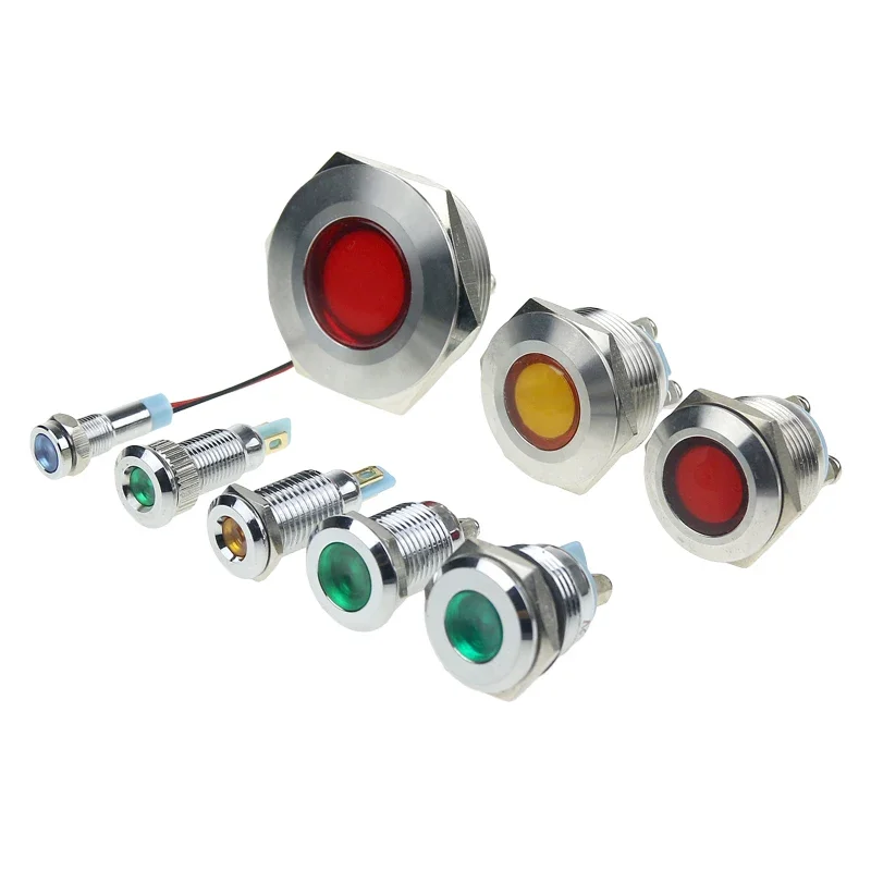 6/8/10/12/16/19/22/25/30MM Metal LED Warning Indicator Light Signal Lamp 6V 12V 24V 110V 220V