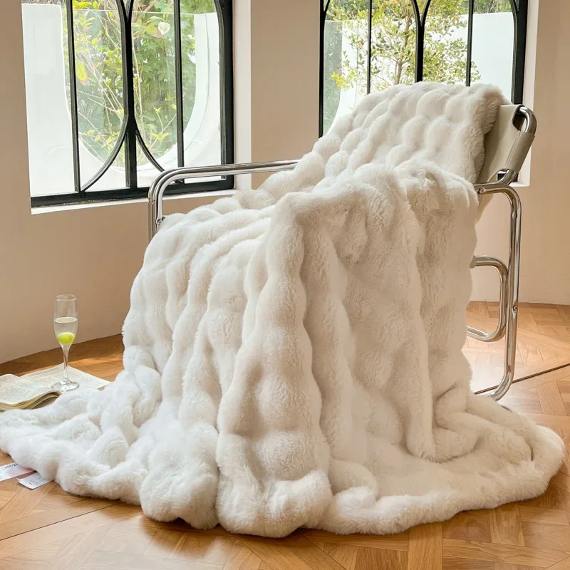 

Rabbit Hair Plush Blanket Lazy Sofa Living Room Autumn and Winter Thick Blanket Bedroom Office Nap