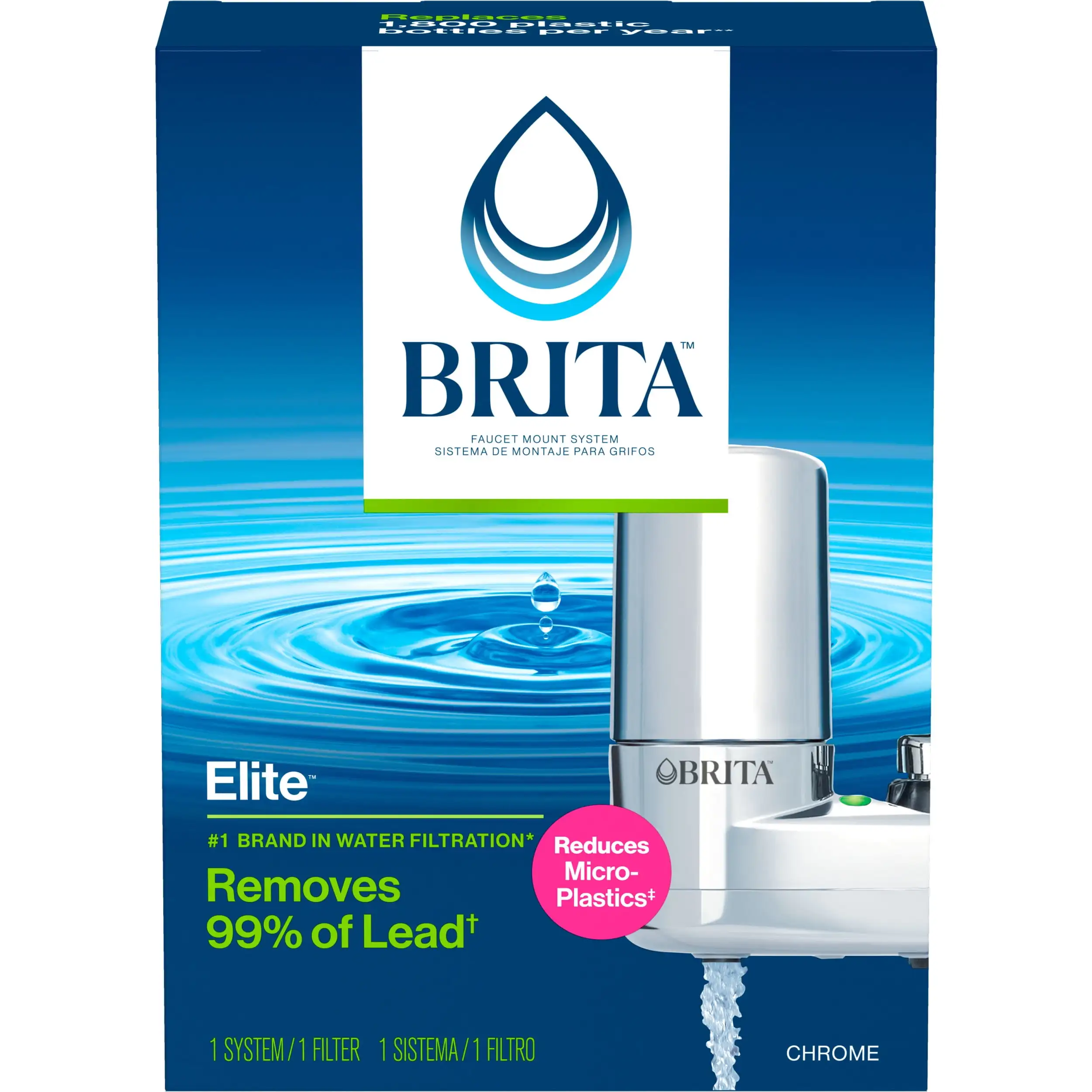 Sistema di filtrazione del rubinetto dell'acqua del rubinetto cromato Brita con 2 filtri e promemoria del cambio del filtro