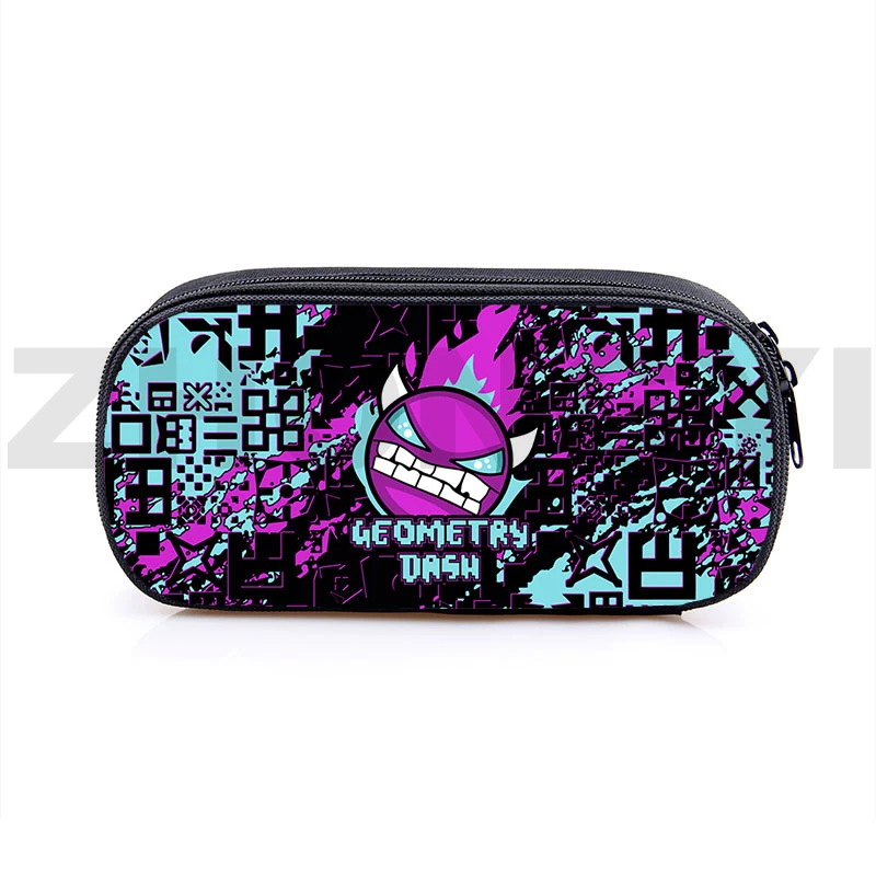 2023 Anime Geometry Dash 3D Print Pencil Case Fashion Canvas Cosmetic Cases Makeup Box Boys Girls Pencil Bag Kid School Supplies