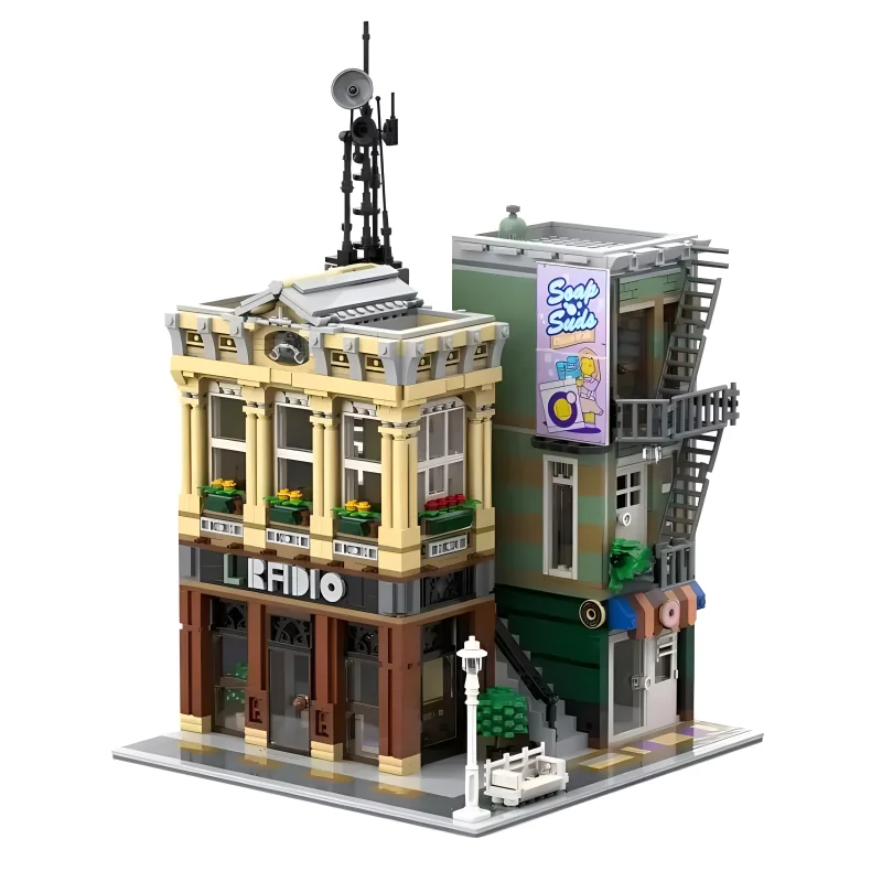 MOC 108370 Technical The Radio Station City Street View Compatible 10278 Police Station Building Bricks Puzzle Toy Birthday Gift