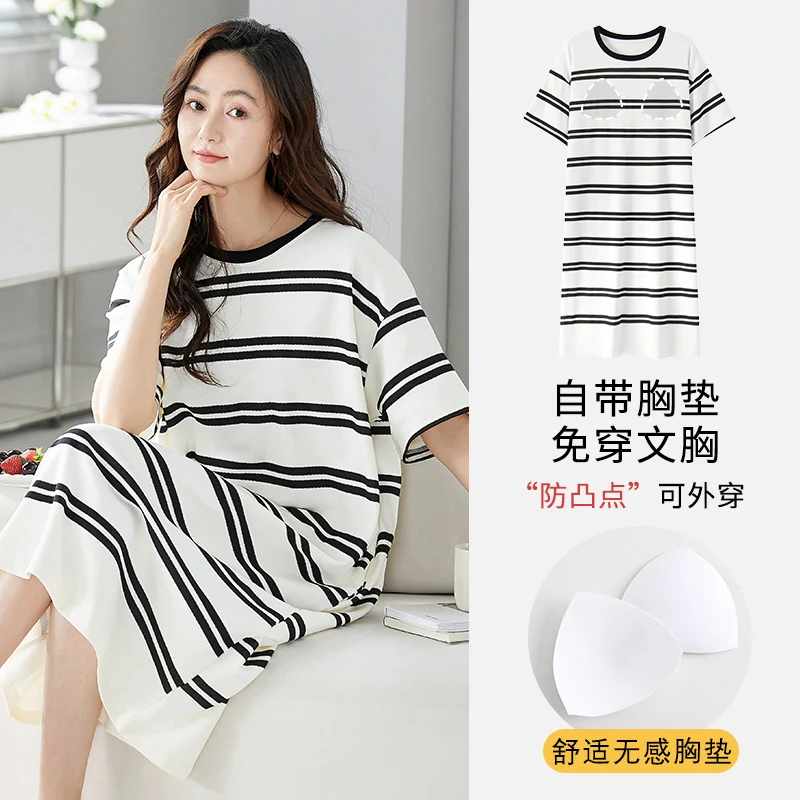 Newest M-3XL Women Nightdress Female 100% Cotton Nightwear With Chest Pad