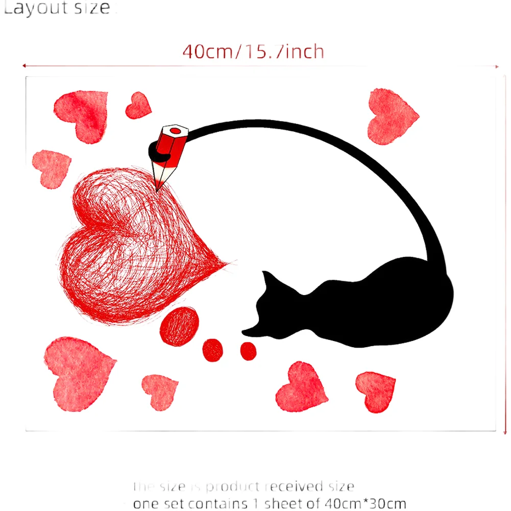 Decorative Wall Decal with Black Cat and Heart for Valentine Day Made from PVC Suitable for Living Room and Bedroom