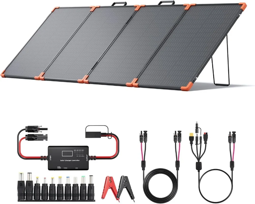 

200 watt Portable Solar Panel with 20A PWM Controller,RV Essentials,19V Foldable Solar Charger for Power Station&12V Battery