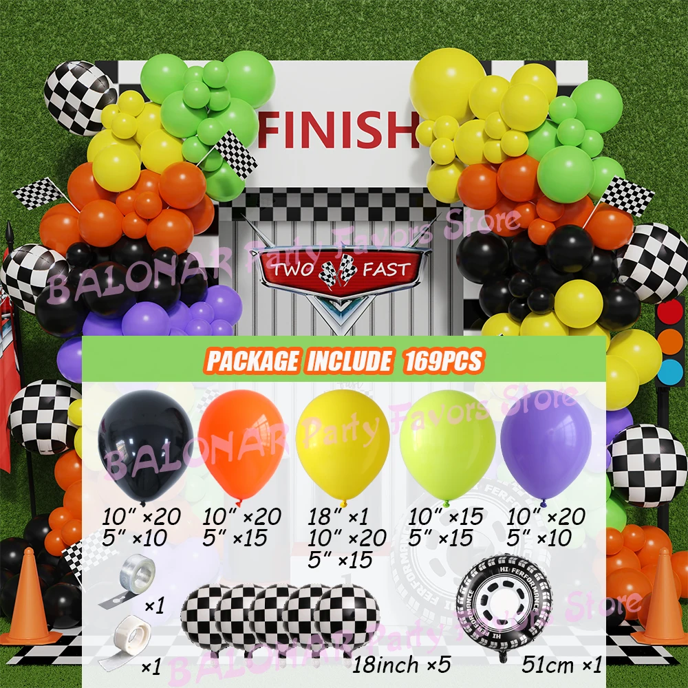 Race Car Balloons Arch Garland Kit 18inch Checkered Wheel Foil Balloon Racing Car Theme Two Fast Birthday Party Supplies Globos