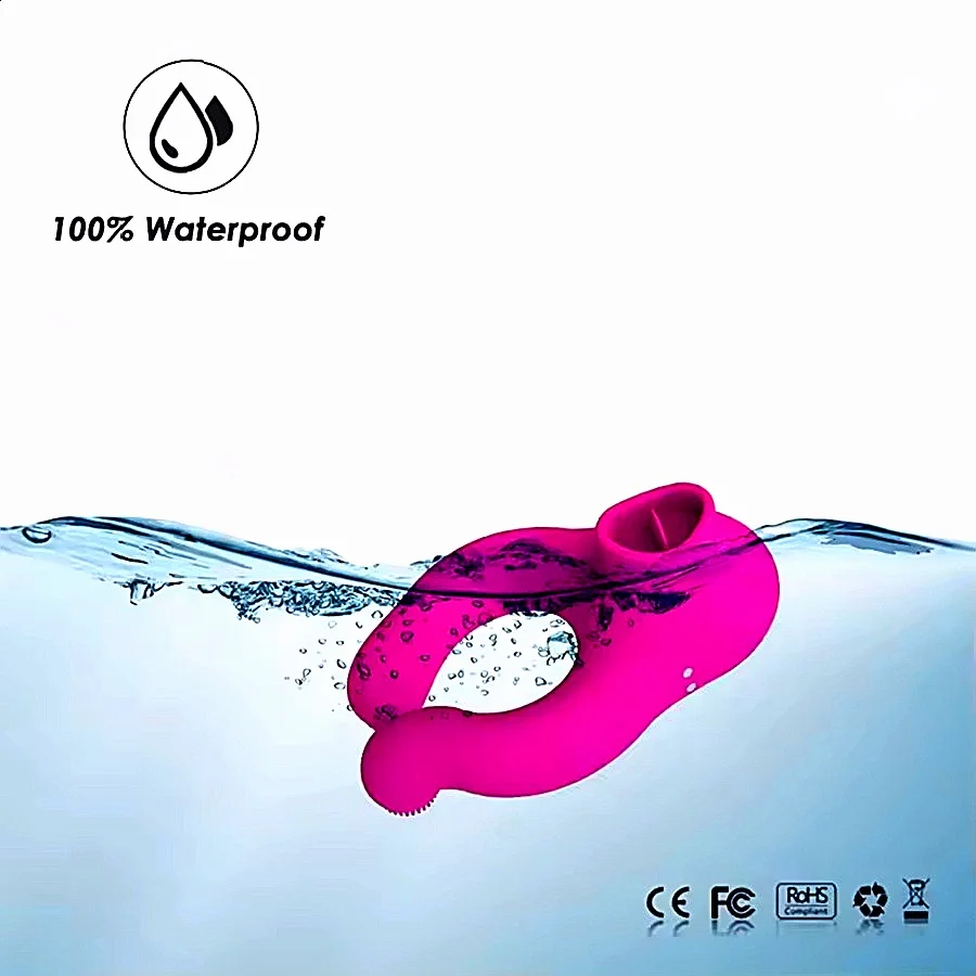 Anello del pene vibratore leccare la lingua vibratore stimolatore clitorideo ritardo eiaculazione anello vibrante del pene giocattolo del sesso per uomini coppie