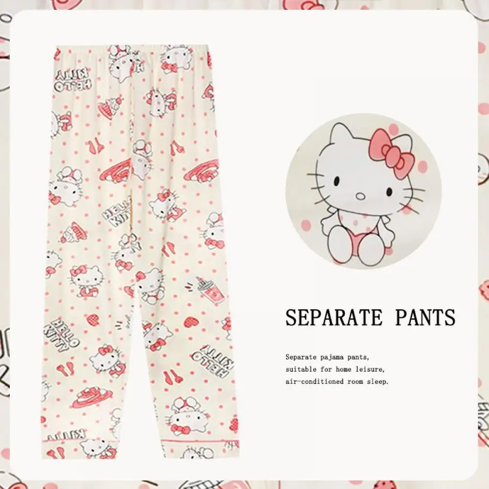 Cinnamoroll Hello Kitty Pajama Pants Sanrioed Anime Spring Women Wide Leg Pants Kawaii Cotton Loose Casual Walk Homewear Cute