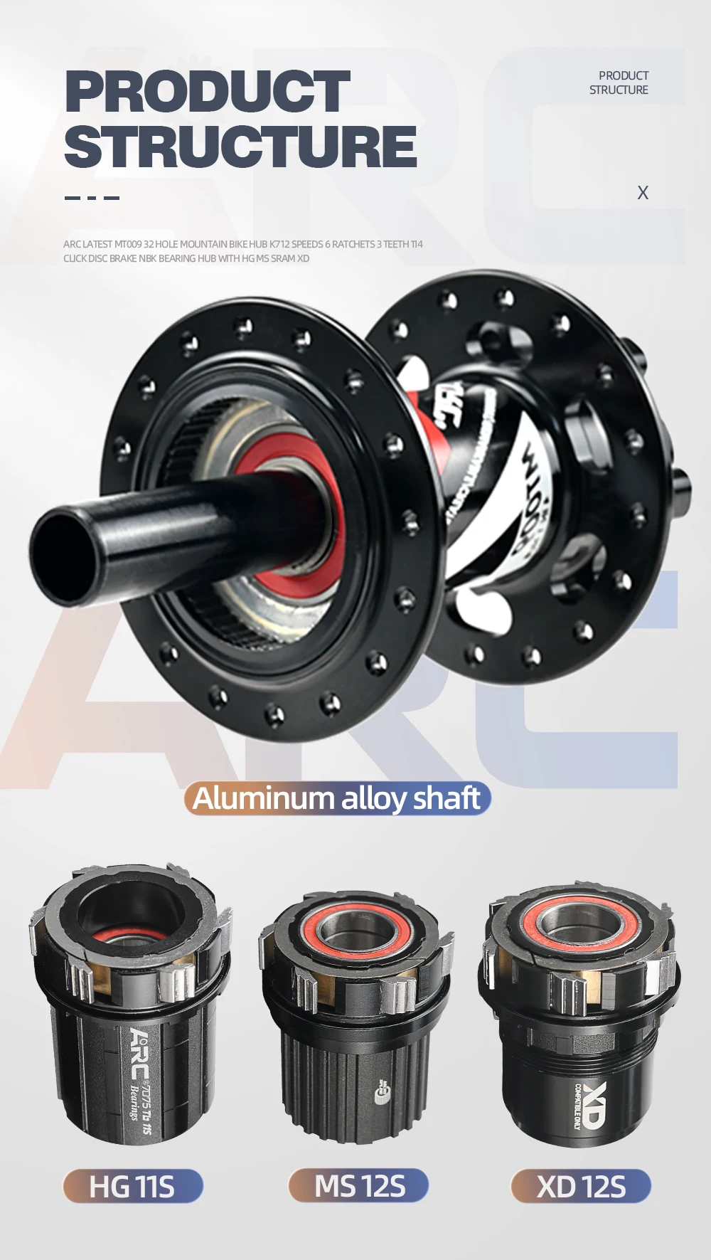 ARC NEUESTE MT009 32 Löcher Mountainbike Nabe K7 12 Geschwindigkeit 6 Sperrklinken 3 Zähne 114 Klicks Scheibenbremse NBK Lagernabe mit HG MS Sram XD – Detail 5